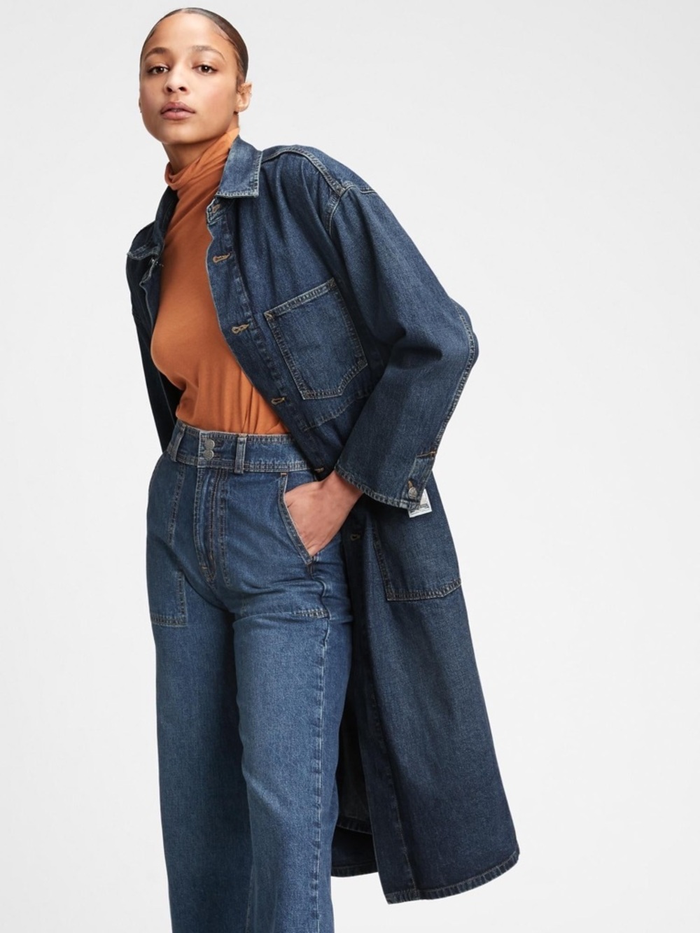 Gap Workforce Long Jean Buttons Denim Trench Jacket Womens XS